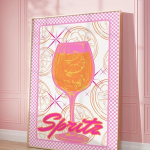Aperol Spritz Retro Druck | Bar Warenkorb Dekor Cocktail Poster | Party-Getränke-Zeichen | Trendige Wand | Rosa und orange bunte Kunst, Spaß-Wand-Kunst