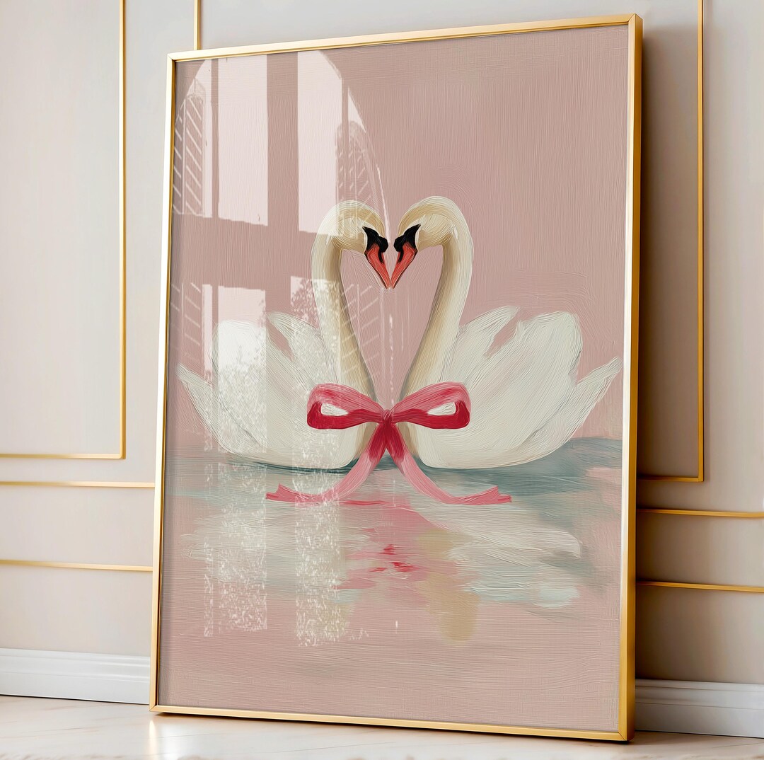 Pink Swans Valentine’s Day Wall Art | Romantic Coquette Aesthetic Print ...