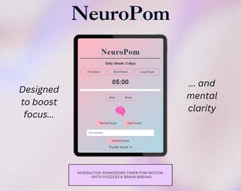 NeuroPom - A Brain Boosting Interactive Pomodoro Timer for Notion with Puzzles & Brain Breaks