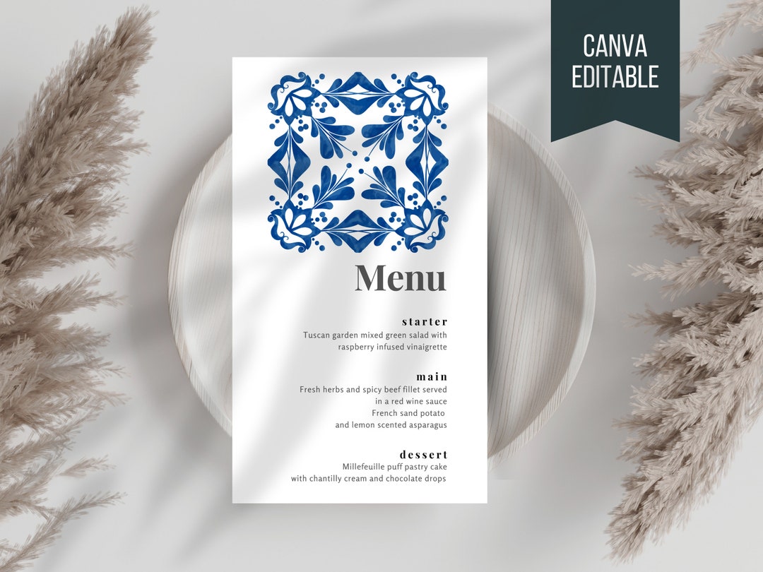 Mediterranean Tile Design Menu for Wedding Italian Menu for - Etsy Canada