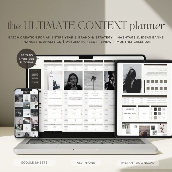 Ultimate Social Media Planner and Calendar | Yearly Content Planning | Monthly Batch Content Creation Template | Google Spreadsheet
