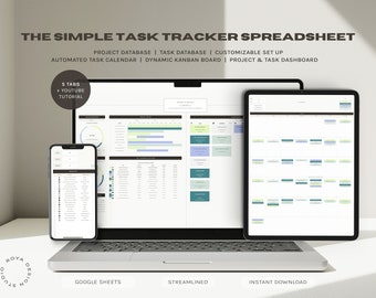 Task Tracker Spreadsheet: Kanban Board & Calendar (Digital Download)