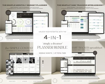 4-in-1 Productivity Planner Bundle: Task, Budget, Content, Habit (Digital Download)