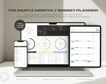 Monthly Budget Planner: Automated Google Sheets Template (Digital Download)