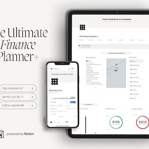 Könnte beinhalten: Ein Screenshot einer Website, auf der eine Finanzplanungs-App angezeigt wird. Die App heißt "The Finance Planner" und wird von Notion betrieben. Die App hat einen dunkelgrauen Hintergrund und weißen Text. Die App bietet eine Reihe von Funktionen, darunter einen Abschnitt "finances (m).", einen Abschnitt "gamify your life" und einen Abschnitt "built by experts". Die App enthält auch eine Reihe von Diagrammen und Grafiken.