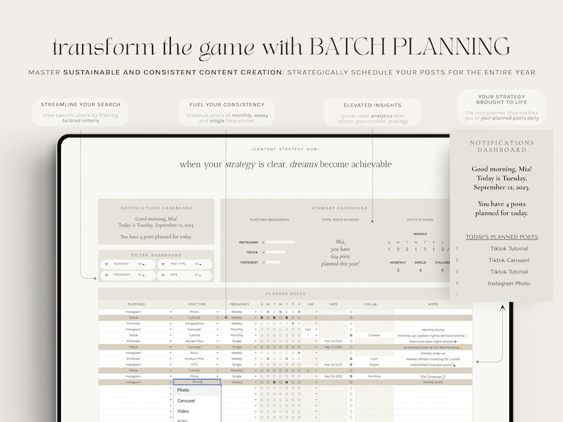 Planificateur et calendrier ultimes pour les médias sociaux Planification annuelle du contenu Modèle de création de contenu par lots mensuel Feuille de calcul Google image 6