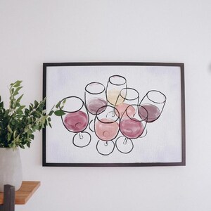 Wine Print, Wall decor, Wine Sign, Cheers printable wall art, Bar cart accessories, Watercolor art, Digital Download