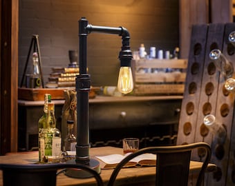 Rustic Industrial Pipe Style Desk Lamp Retro Vintage Bedside Table Light Rustic Copper Shade