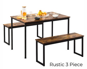 3 Piece Rustic Brown Dining Table Set Bench Style Kitchen Table Chairs Rustic Dining Furniture
