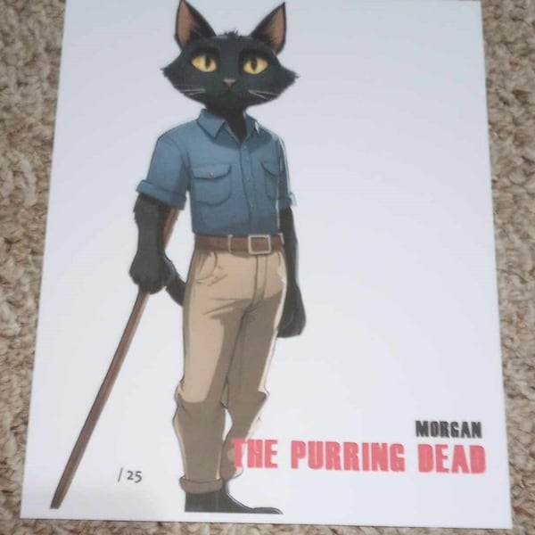 The Purring Dead - Parody Fan Art - Cats in The Walking Dead Universe - Morgan