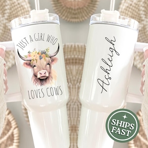 Highland Cow Tumble Personalized 40 oz tumbler Highland Cow Gift for Friend Custom Cow travel cup, Just a girl who loves cows lover gift