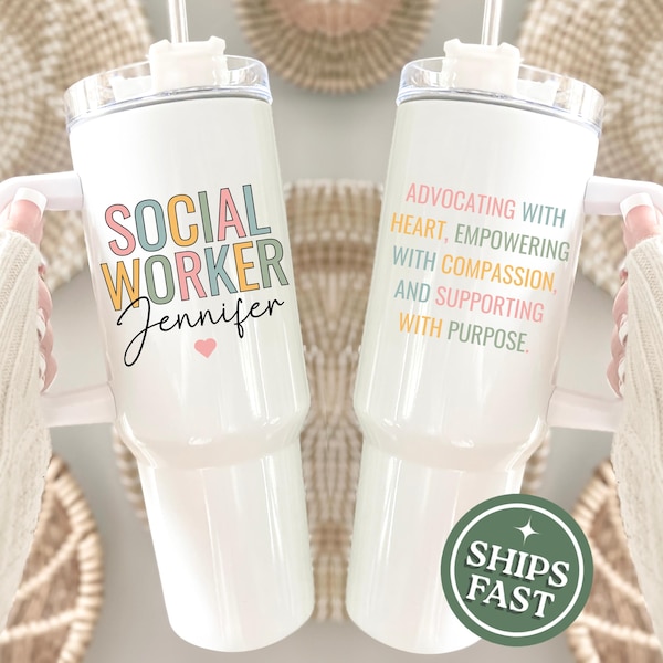 Social Worker Tumbler Personalized Social Worker 40oz Tumbler with Handle Custom Social Worker Gifts for Social Worker Cup MSW LSW Gift