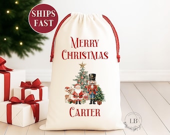 Christmas Nutcracker Santa Bag, Custom Merry Christmas Santa Bag Gift Sack for son grandson nephew Personalized Santa Bag Present Bag