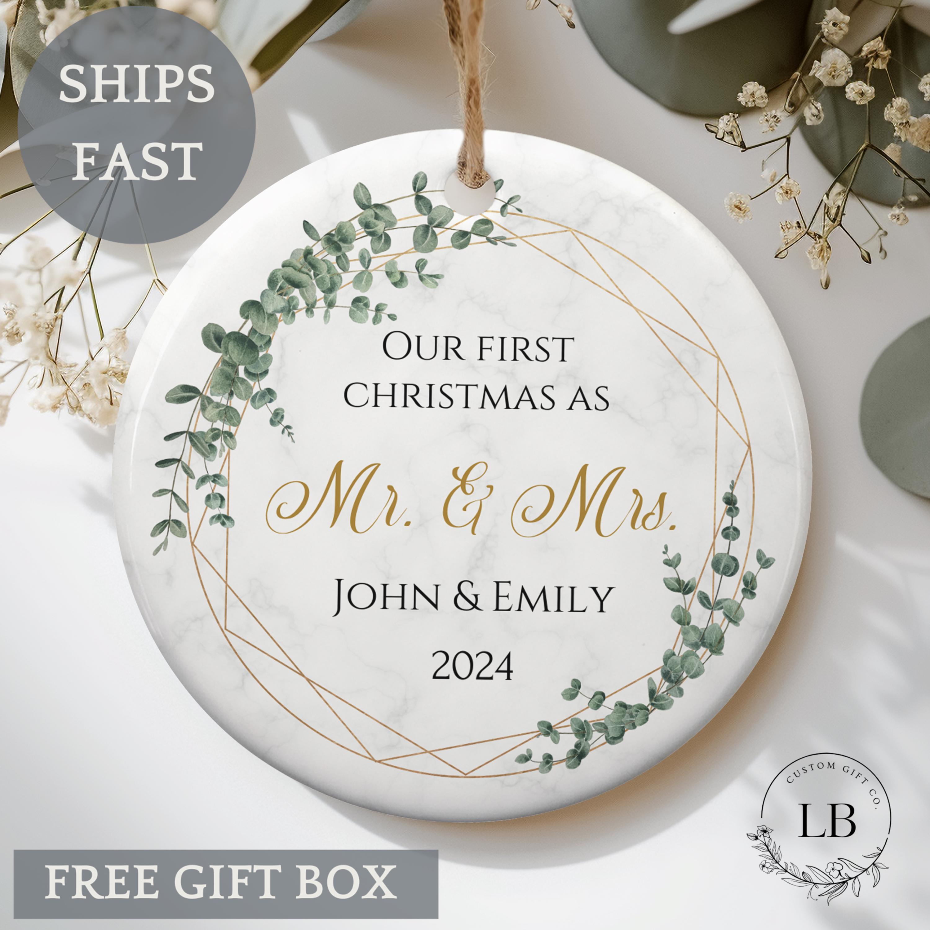 First Christmas Married Ornament, Mr Mrs Ornament, Personalized Wedding Gift, Newlywed Christmas Gift, Our First Christmas Ornament keepsake