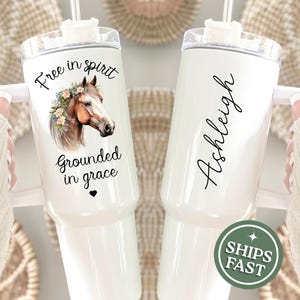 Horse tumbler Personalized 40 oz Horse tumbler with handle, Horse lover gift, Horse lover travel mug, Horse mom gifts Horse lover travel cup