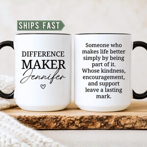 Personalized Difference Maker Mug, Custom Appreciation Coffee Cup, Mentor Gift, Coworker Thank You Present, Inspirational Mug