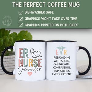 Taza personalizada para enfermera de urgencias, taza de café personalizada para enfermera de urgencias, regalo de agradecimiento para una enfermera de urgencias. imagen 2