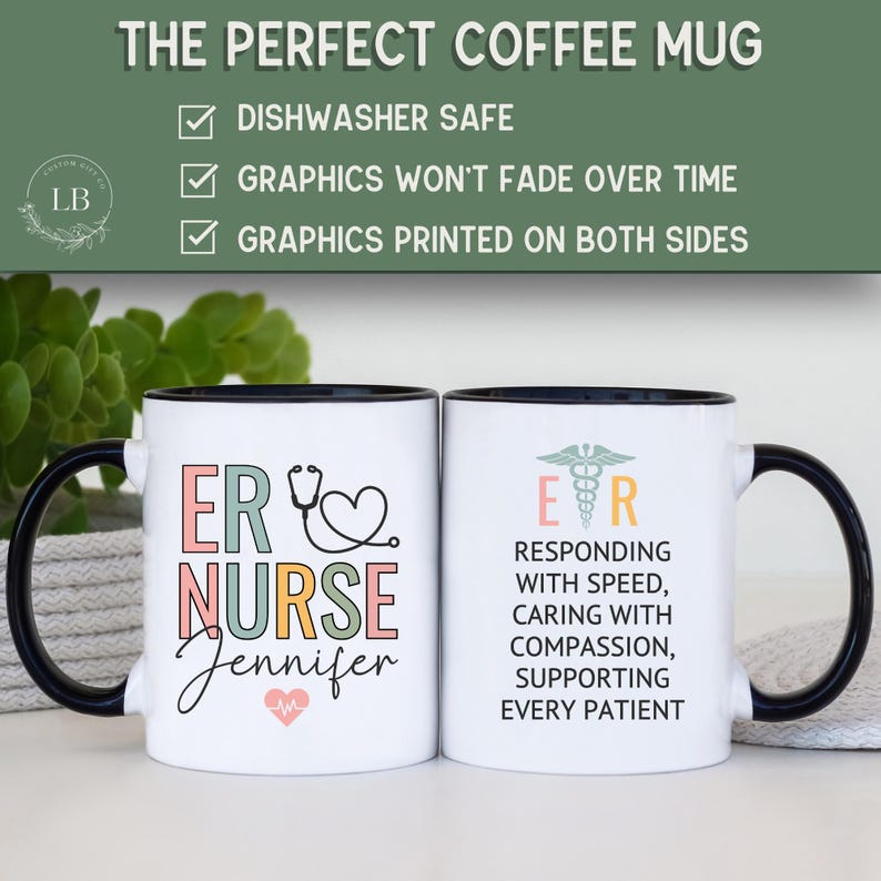 Taza personalizada para enfermera de urgencias, taza de café personalizada para enfermera de urgencias, regalo de agradecimiento para una enfermera de urgencias. imagen 2