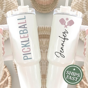 Custom Pickleball Tumbler Gift, Pickleball 40 oz tumbler with handle, Personalized Pickleball travel cup, Custom Team Pickleball Gift