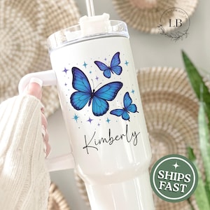 Butterfly Tumbler Personalized 40 oz tumbler with handle Butterfly travel cup, Butterfly Gifts For Women, Custom Butterfly Lover Gifts
