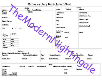 Mother and Baby Nurse Report Sheet