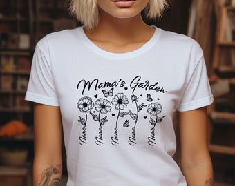 Chemise jardin de maman personnalisée, t-shirt jardin de grand-mère personnalisé, chemise fleur de naissance, chemise avec nom d'enfant, t-shirt fleur de naissance, cadeau fête des mères