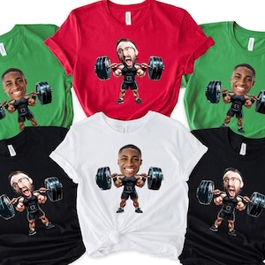 Mens Bodybuilder Shirt, Funny Custom Face Muscle Man Tee, Fitness Gym Shirt, Workout Shirt, Weightlifting Gift Shirt, Personalized Gym Shirt