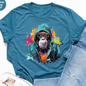 Cool Monkey T-Shirt For Men, Cool Monkey Hoodie Graphic Shirt, Monkey Street Art Graphic Shirt, Colorful Animal Graphic T-Shirt