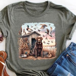 Duck Hunting Shirt, Dog Shirt, Mallard Duck Tee, Hunting Cabin Graphic Shirt, Waterfowl Hunter Gift, Outdoor Lover Duck Hunt Tshirt