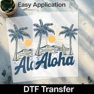 Aloha DTF Transfer for T-Shirts – Hawaiian Sunset Palm Tree Design, Premium Heat Press Decal, Summer Beach Vacation Shirt Art