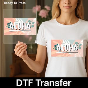 Aloha DTF Transfer for T-Shirts – Hawaiian Summer Shirt Print, Tropical Floral Heat Transfer, Easy Press Beach DIY Decor