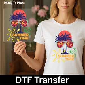 Summer Vibes DTF Transfer for T-Shirts – Beach Palm Tree Sunglasses Heat Transfer | Ready to Press Summer Shirt Iron-On Design