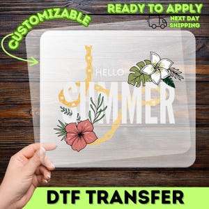 Hello Summer DTF Transfer for Shirts – Tropical Floral Direct to Film Heat Press Print, Summer Vibes T-Shirt Iron-On Design