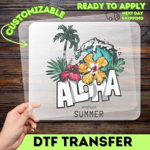 Aloha Summer DTF Transfer for T-Shirts – Tropical Hibiscus Beach Wave Design, Vibrant Heat Press Iron-On for DIY Apparel