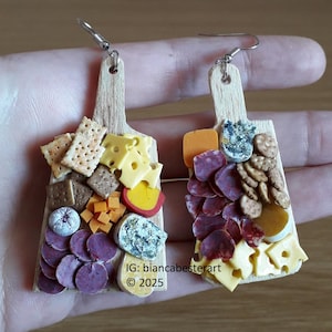 Charcuterie board earrings / salami / cheese / crackers board earrings /  Handmade Polymer Clay Food Jewellery / Cute Gift for Food Lovers