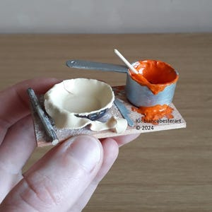 Miniature Dollhouse Pumpkin pie prep board / pie dough / miniature pot / pumpkin pie filling / Halloween / OOAK