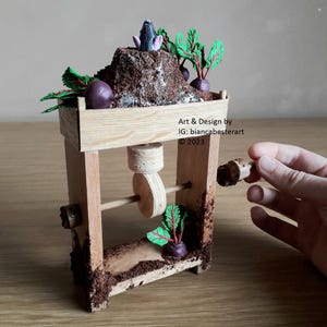 Handmade Mole in Beetroot Garden Automata / Automaton (wooden hand cranked mechanical toy) OOAK