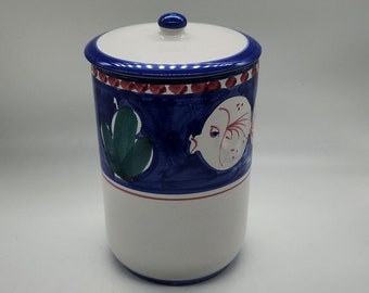 LARGE Solimene di VIETRI "Campagna sul Mare" hand-painted PESCE (fish) Ceramic Canister with Lid -- discontinued piece