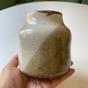 Vintage Hand Thrown Studio Art Pottery Vase w White and Green Glaze