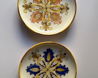 Williams Sonoma Made in Portugal Bread or Dessert Plates 6.75” Set of 2 Peach and Blue Floral