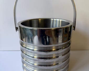 Secchiello per il ghiaccio vintage in acciaio a doppia parete con nervature
