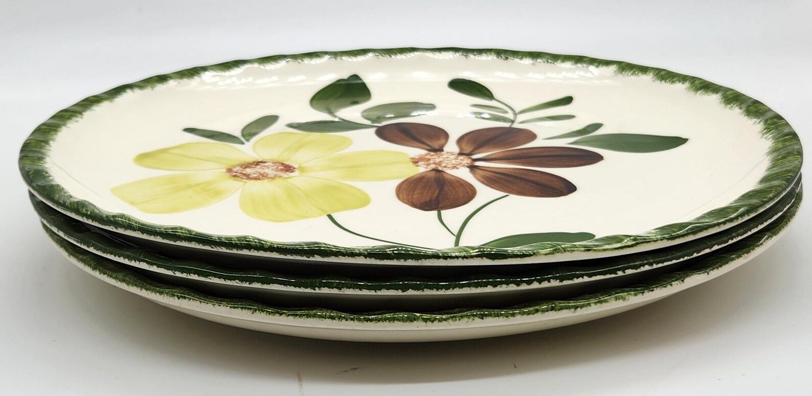 Set of THREE Blue Ridge Southern Pottery 9.25 Dinner Plates in green ...