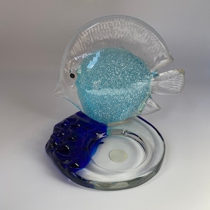 Vintage Made in Taiwan PartyLite Blue Angel Fish Glass Votive Candle Holder (A)