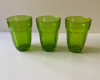 Set of 3 Vintage Pasabahce Palaks Thumbprint Juice Glasses Green Made In Turkey
