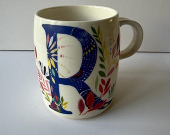 Anthropologie Starla M. Halfmann Petal Palette Monogram Mug Initial Letter “R” 14 oz.
