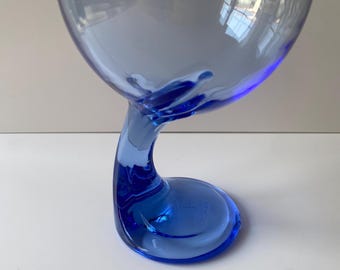 Vintage Bormioli Rocco Jerba Blue Sapphire Curved Stem Dessert Bowl Made in Italy