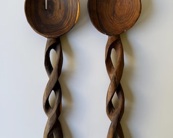 Handmade African Olive Wood Salad Serving Spoon and Fork Set