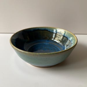 Art Pottery Bowl: Blue Green Brown Drip Glaze, Signed Stoneware