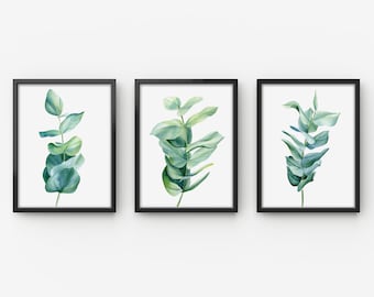 Botanical Set of 3 Prints Eucalyptus branches Watercolour leaves Botanical Wall Art, Bedroom Wall ,Living Room,Home Decor,Housewarming Gift