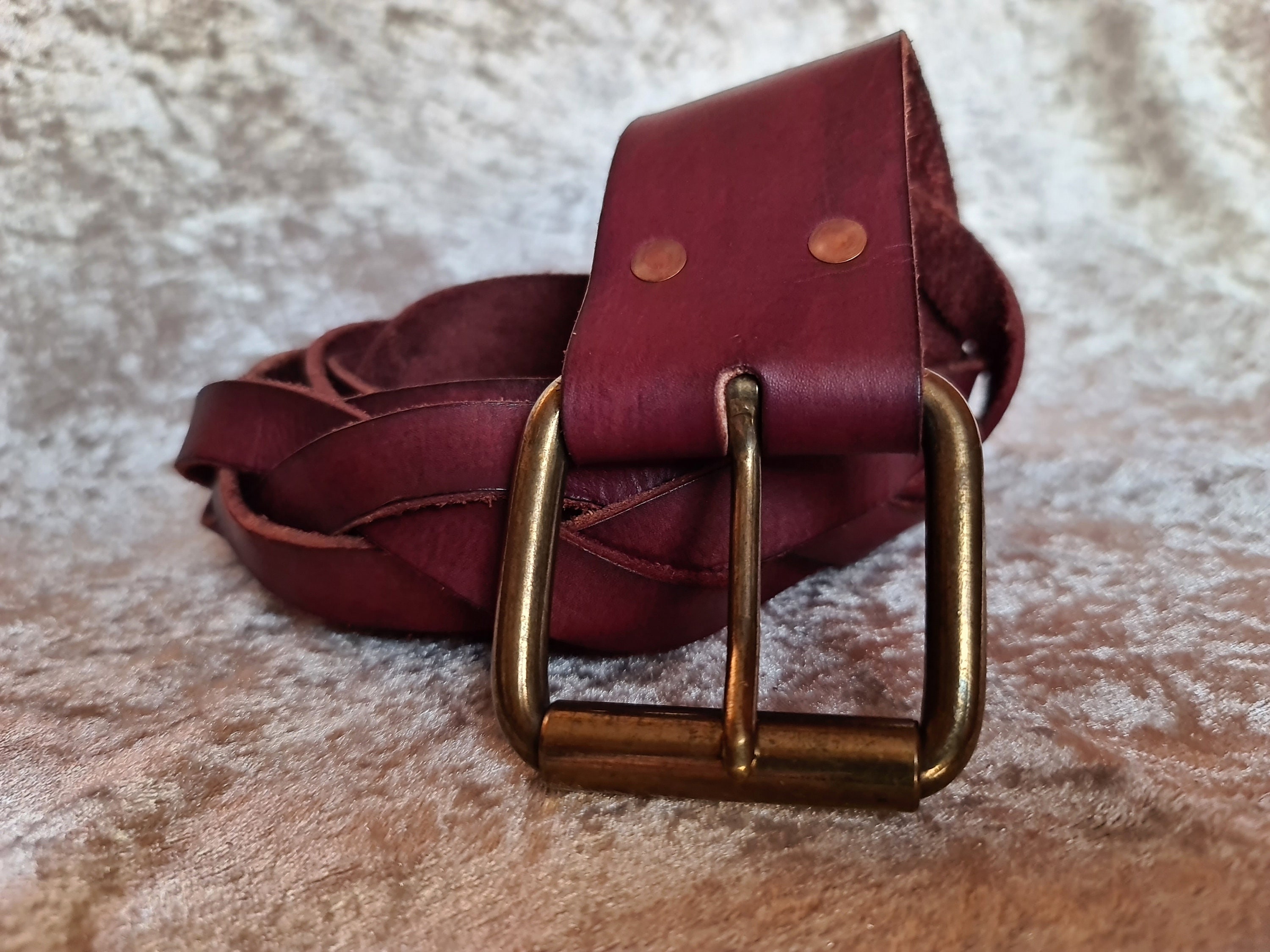 Handmade Brown Leather Mystery Braided Western Stitch Twist Belt Large (31\